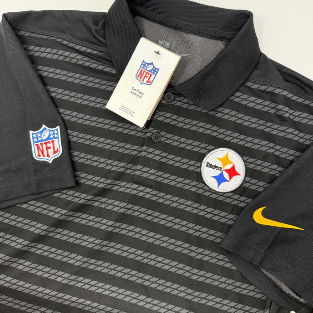 Nike Pittsburgh Steelers NFL Dri-FIT Polo Men's Small Black Gray Stripe NEW